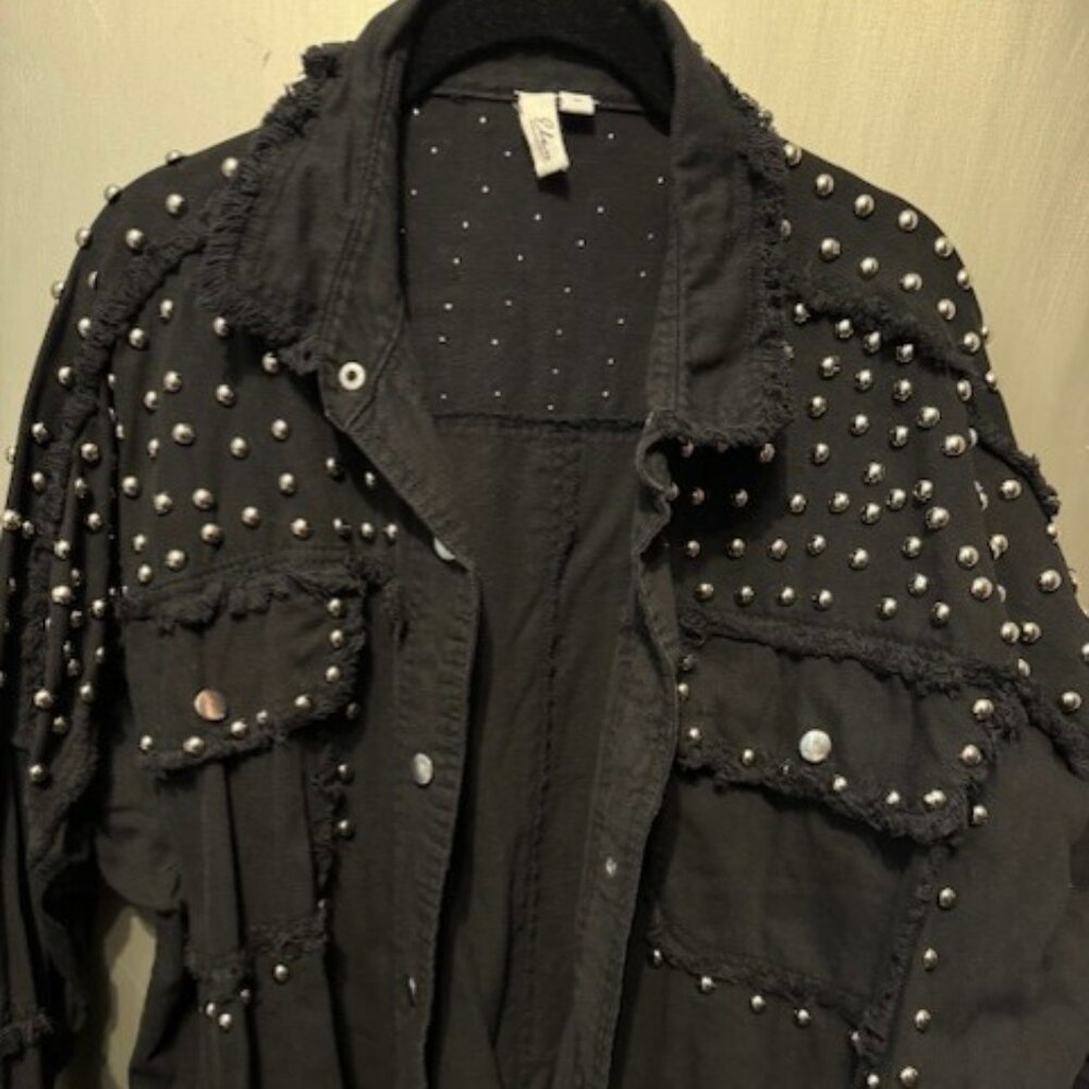 Elan Studded Distressed Black Chambray Denim Shacket - NWOT - Picture 9 of 16